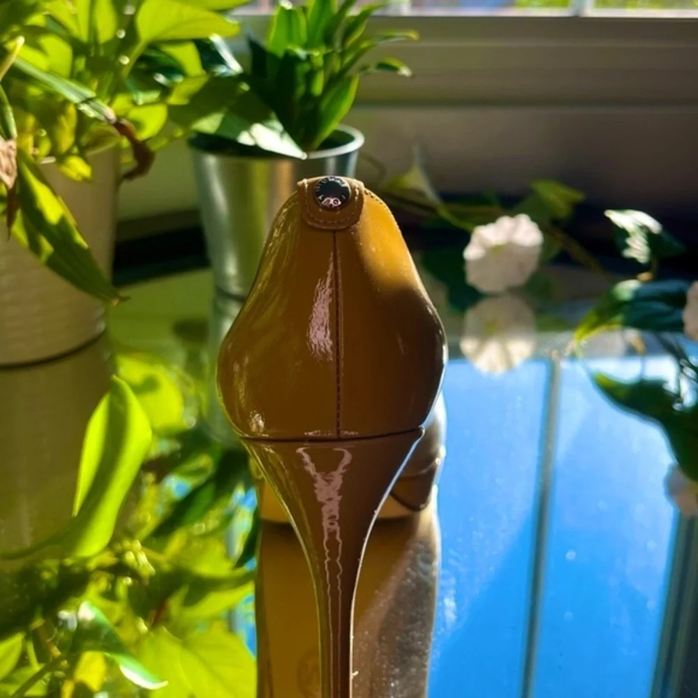 Michael Michael Kors Patent Leather Pumps Tan Heels Open Toe Size: 7M​​​